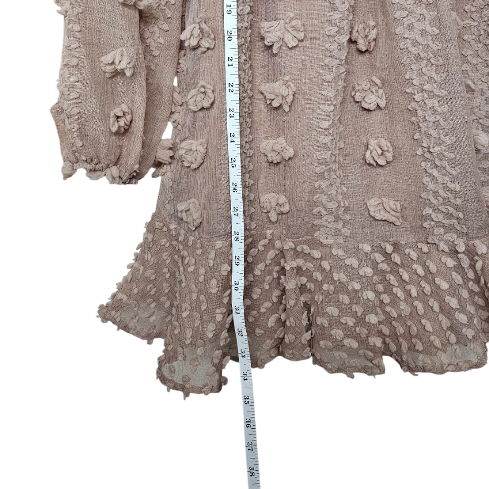 &merci Beige Nude Fairycore Mini Dress Puff Long Sleeves 3D Floral Appliques Sm - Picture 11 of 11